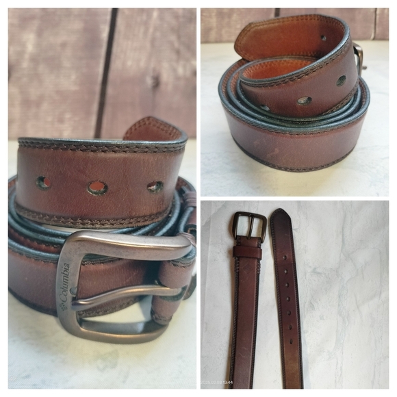 Columbia Men's Brown Genuine Leather Belt Sz 44 Metal Buckle - Picture 1 of 11